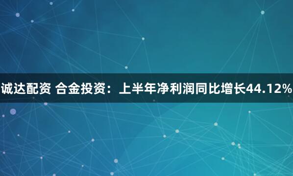 诚达配资 合金投资：上半年净利润同比增长44.12%