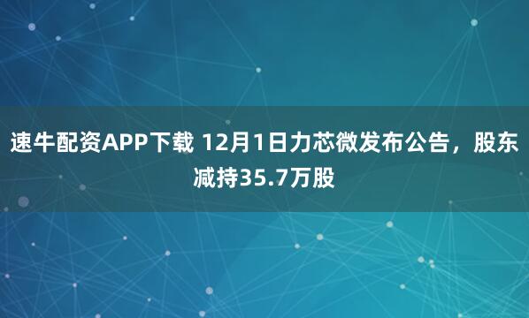 速牛配资APP下载 12月1日力芯微发布公告，股东减持35.7万股